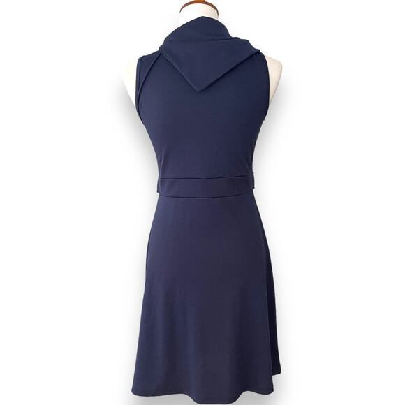 Coco Love Navy Blue Sleeveless Button Cowl Neck A-Line Dress Size Medium - Picture 2 of 8